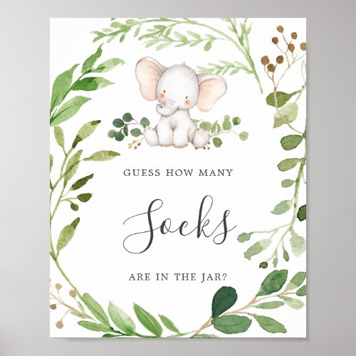 Elephant Baby Shower Guess How Many Socks Poster