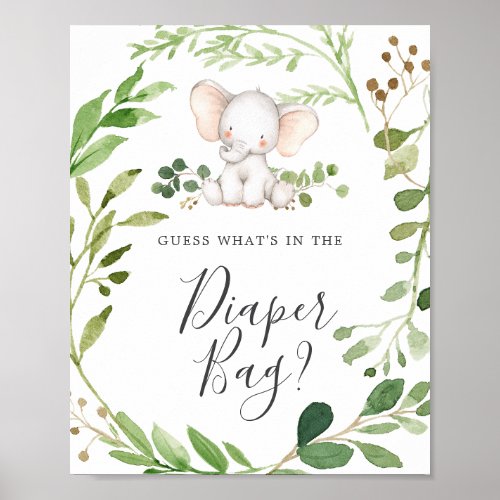 Elephant Baby Shower Guess Whats in Diaper Bag Poster