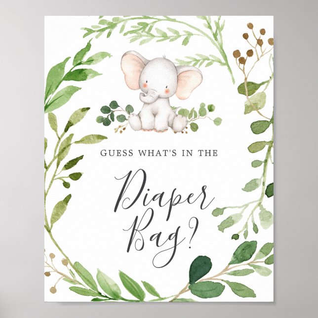 Elephant Baby Shower Guess What's in Diaper Bag Poster (Front)