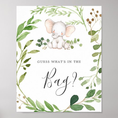 Elephant Baby Shower Guess Whats in the Bag Game Poster