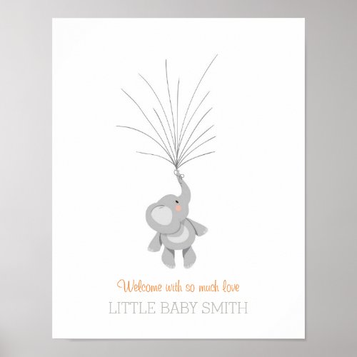 Elephant Baby shower guestbook Orange Boy Girl