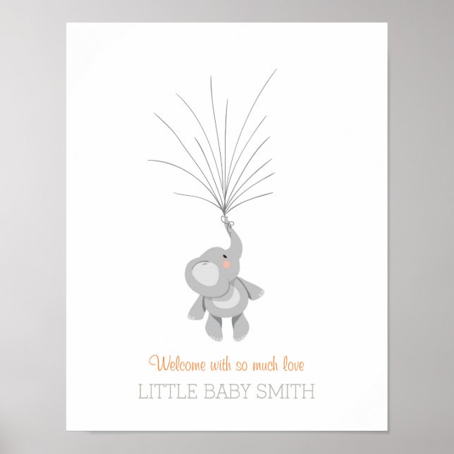 Elephant Baby shower guestbook Orange Boy Girl (Front)