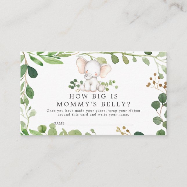 Elephant Baby Shower How Big is Mommy's Belly Card (Front)