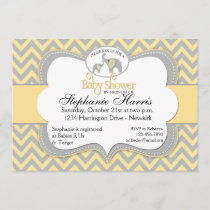 Elephant Baby Shower in Chevron Yellow and Gray Invitation