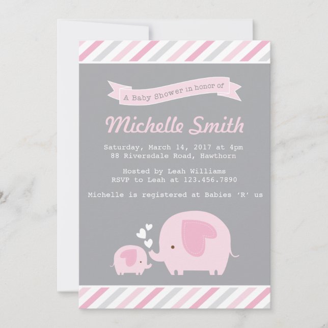 Elephant Baby Shower Invitation (Front)