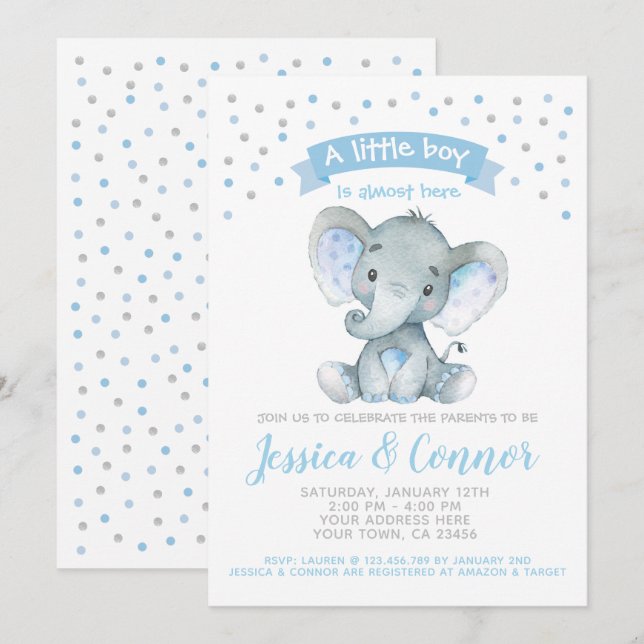 Elephant Baby Shower Invitation (Front/Back)