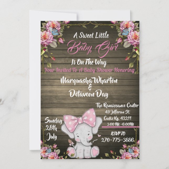 Elephant Baby Shower Invitation (Front)