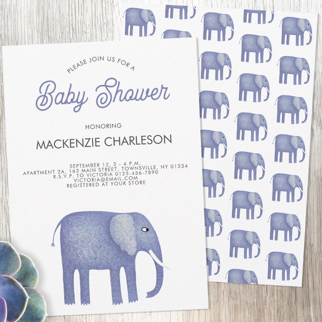 Elephant Baby Shower Invitation (Blue elephant baby shower invitations)