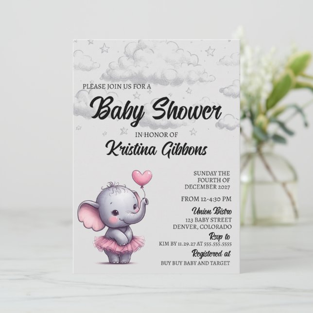 Elephant Baby Shower Invitation (Standing Front)