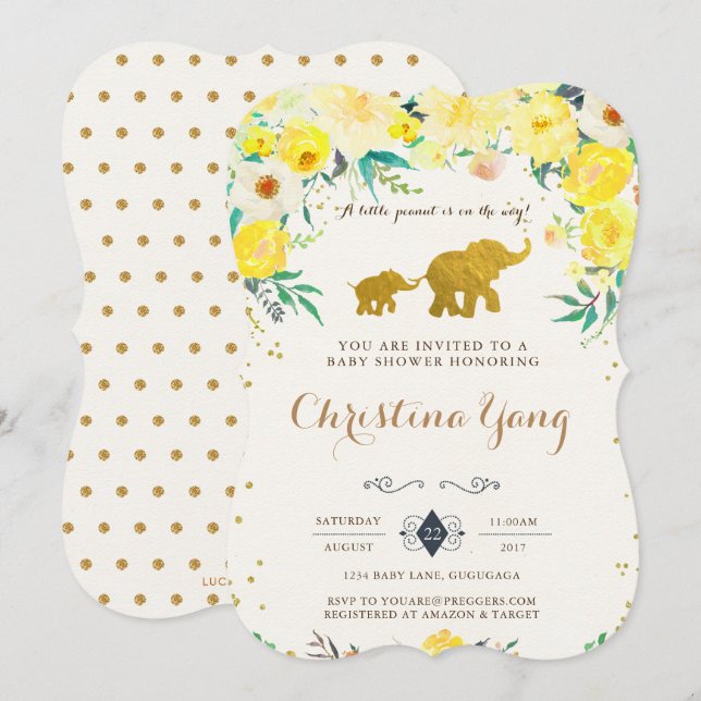 Elephant Baby Shower Invitation (Front/Back)