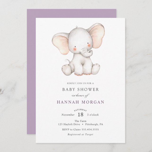 Elephant Baby Shower invitation (Front/Back)