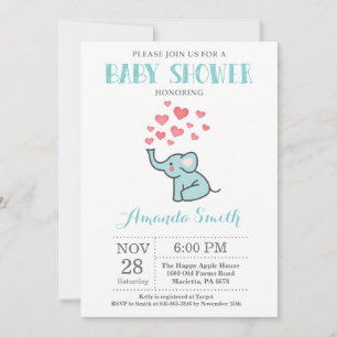 Elephant Baby Shower Invitation Aqua and Gray