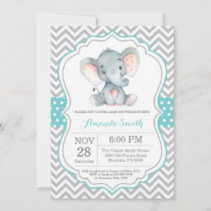 Elephant Baby Shower Invitation Aqua and Gray