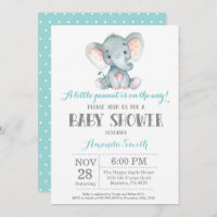 Elephant Baby Shower Invitation Aqua and Gray