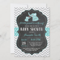 Elephant Baby Shower Invitation Aqua and Gray