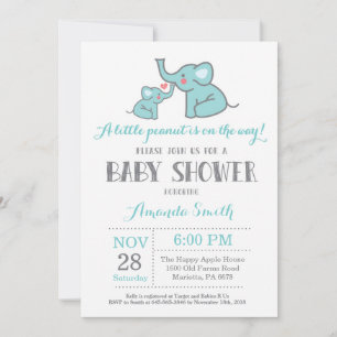 Elephant Baby Shower Invitation Aqua and Gray