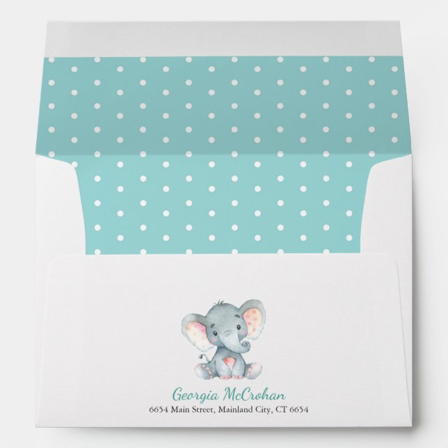 Elephant Baby Shower Invitation Aqua and Gray Envelope (Back (Bottom))