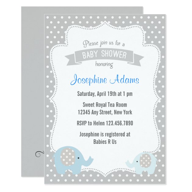 Elephant Baby Shower Invitation Blue