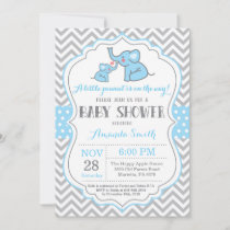 Elephant Baby Shower Invitation Blue and Gray