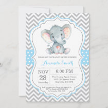 Elephant Baby Shower Invitation Blue and Gray