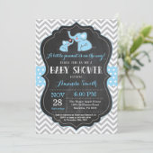 Elephant Baby Shower Invitation Blue and Gray (Standing Front)