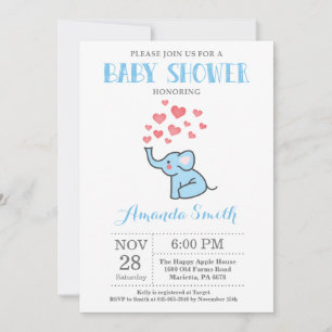 Elephant Baby Shower Invitation Blue and Gray