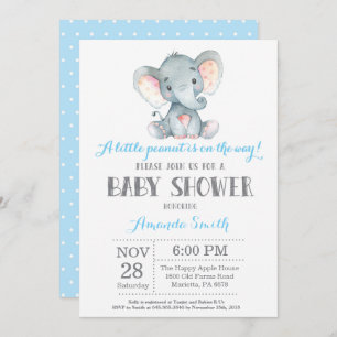 Elephant Baby Shower Invitation Blue and Gray