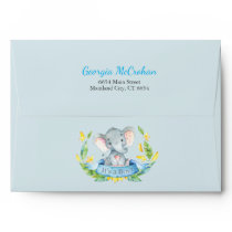 Elephant Baby Shower Invitation Blue and Gray Envelope Elephant Baby Shower Invitation Blue and Gray Envelope