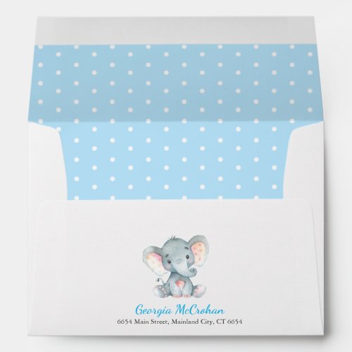 Elephant Baby Shower Invitation Blue and Gray Envelope