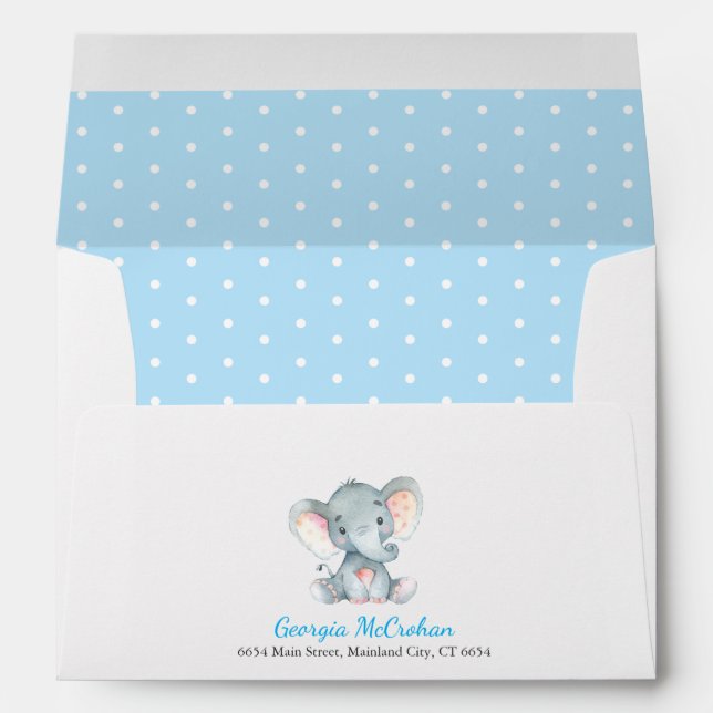 Elephant Baby Shower Invitation Blue and Gray Envelope (Back (Bottom))