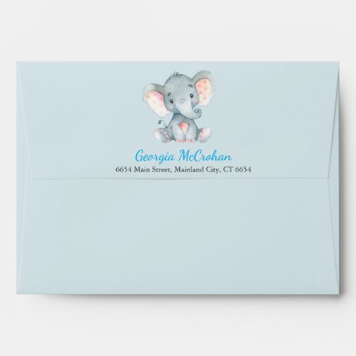 Elephant Baby Shower Invitation Blue and Gray Envelope