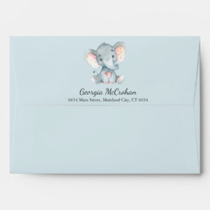 Elephant Baby Shower Invitation Blue and Gray Envelope
