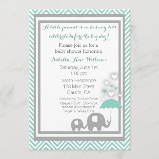Elephant Baby Shower Invitation- Blue and Gray Invitation
