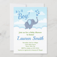 Elephant Baby Shower Invitation Blue Elephant Boy
