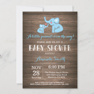 Elephant Baby Shower Invitation Blue Rustic