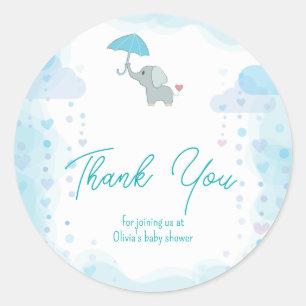 Elephant Baby Shower Invitation, Boy Baby Shower Classic Round Sticker