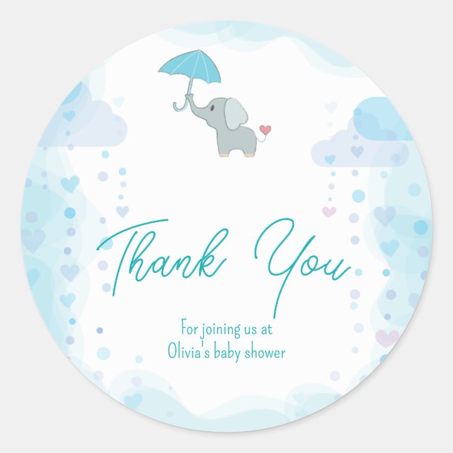 Elephant Baby Shower Invitation, Boy Baby Shower Classic Round Sticker (Front)