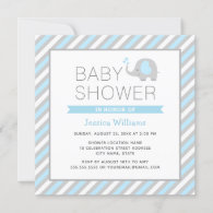 Elephant Baby Shower Invitation Boy - Blue & Gray