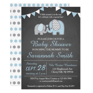 Elephant Baby Shower Invitation Boy - Chalkboard