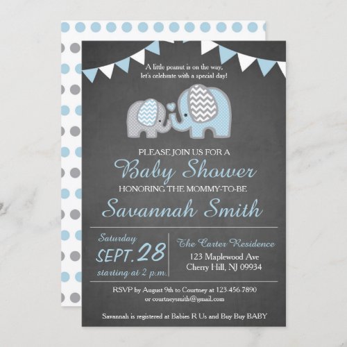 Elephant Baby Shower Invitation Boy _ Chalkboard