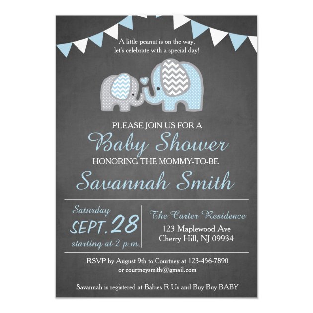 Elephant Baby Shower Invitation Boy - Chalkboard