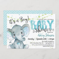 Elephant Baby Shower invitation, Boy Invitation