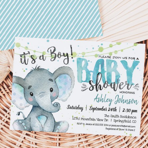 Elephant Baby Shower invitation Boy Invitation