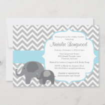 Elephant Baby Shower Invitation, chevron blue boy Invitation