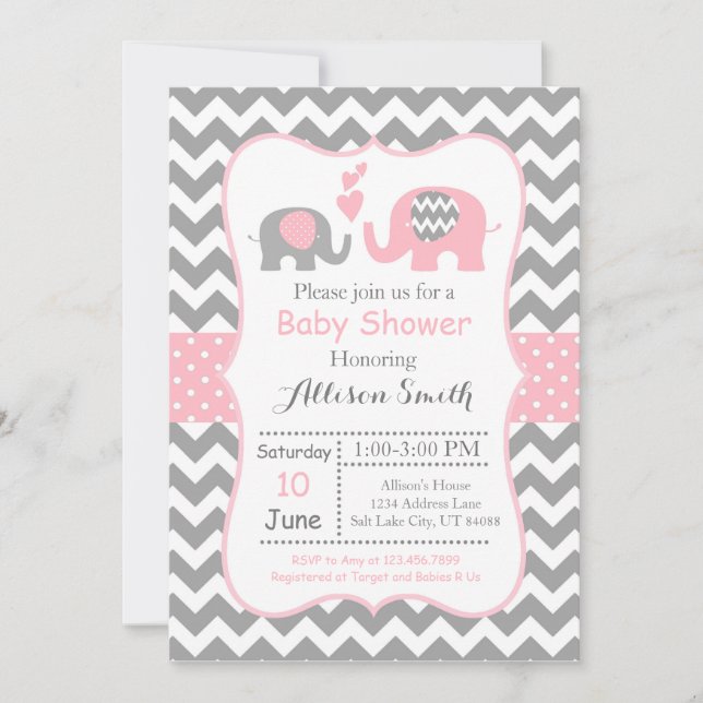 Elephant Baby shower Invitation, Chevron Invitation (Front)