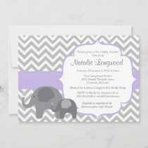 Elephant Baby Shower Invitation, chevron purple Invitation
