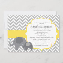 Elephant Baby Shower Invitation, chevron yellow Invitation