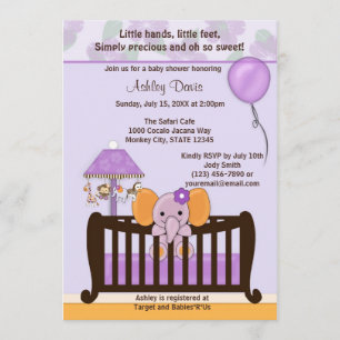 ELEPHANT Baby Shower Invitation Crib PURPLE CJ-E