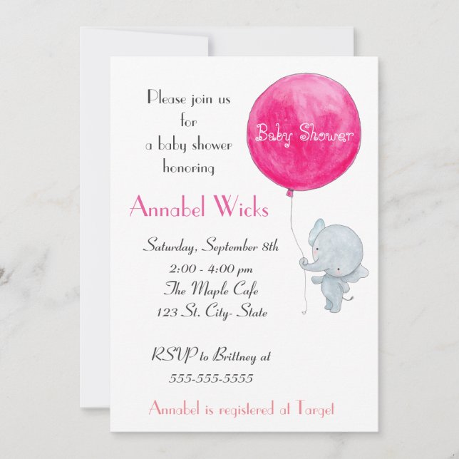 Elephant Baby Shower Invitation Cute Paris Style (Front)
