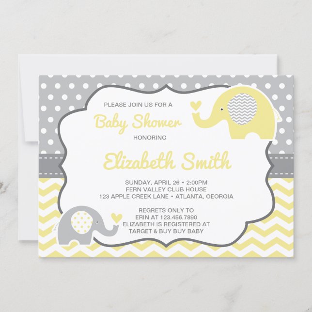 Elephant Baby Shower Invitation, EDITABLE COLOR Invitation (Front)